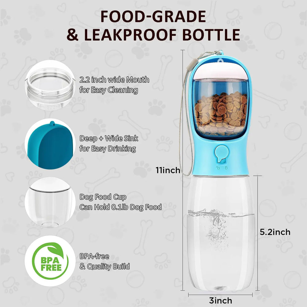 Portable Dog Water Bottle with Food Container – Travel Puppy Water Bowl & Automatic Feeder | Leak-Proof Pet Dispenser for Walking, Hiking, Camping | Essential for Yorkie, Chihuahua, Cat & Small Dogs